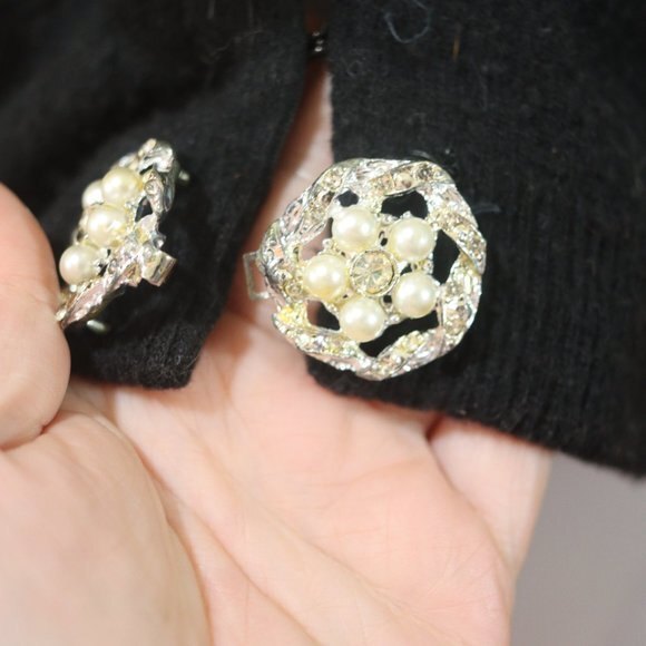 Vintage Hadley Real Mink Fur Collar Black 100% Cashmere Cardigan Sweater LG - Picture 4 of 12